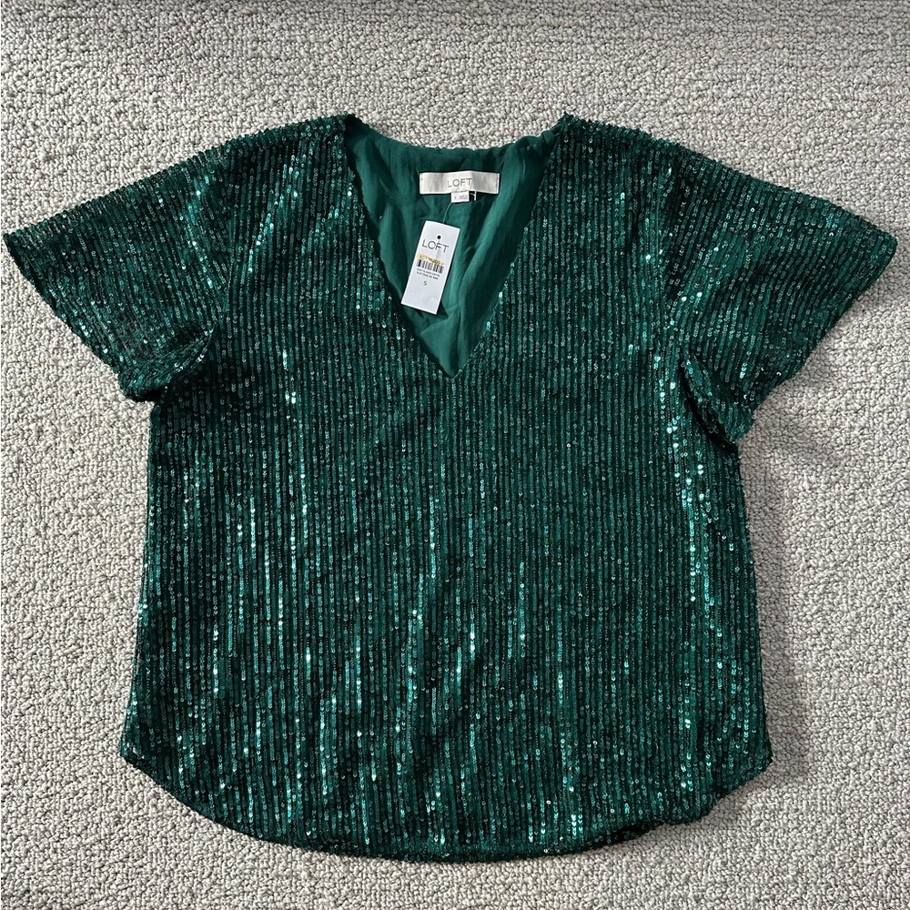 NWT Loft Sequin Flutter Sleeve Top